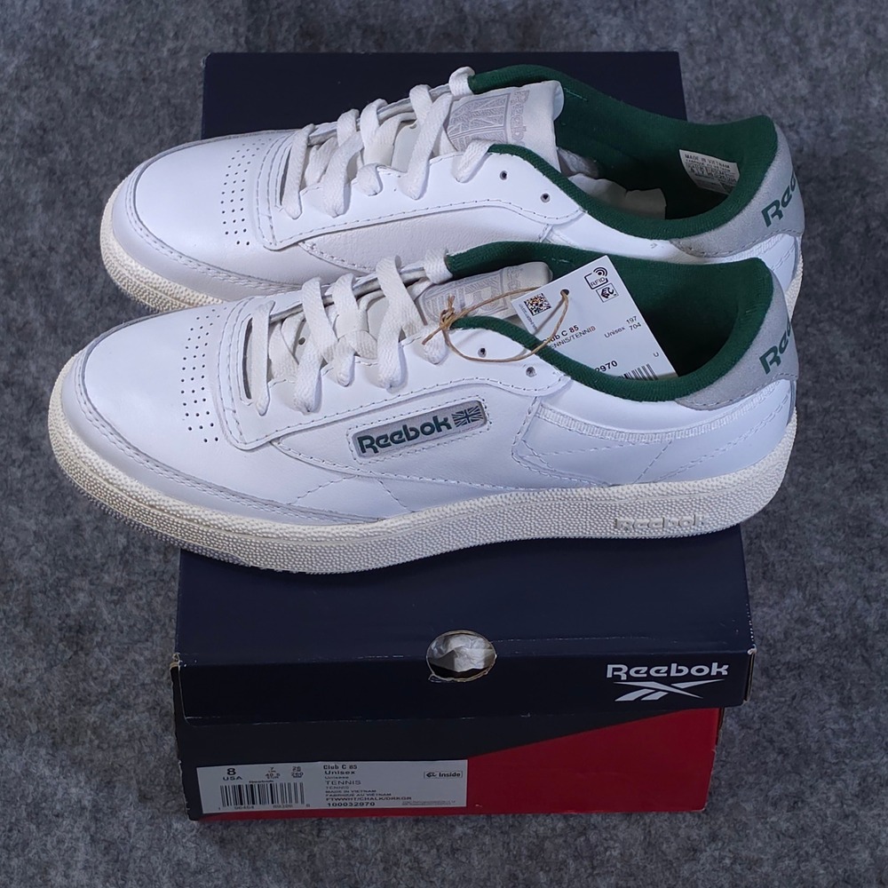 Reebok Club C 85 Mens 8 Womens 9.5 White Green Leather Sneakers 100032970 NEW - Picture 7 of 7